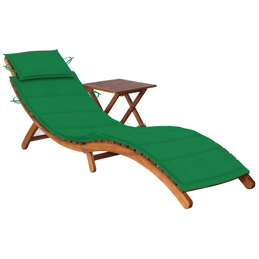 vidaXL tumbona de jardín con mesa y cojín madera maciza de acacia