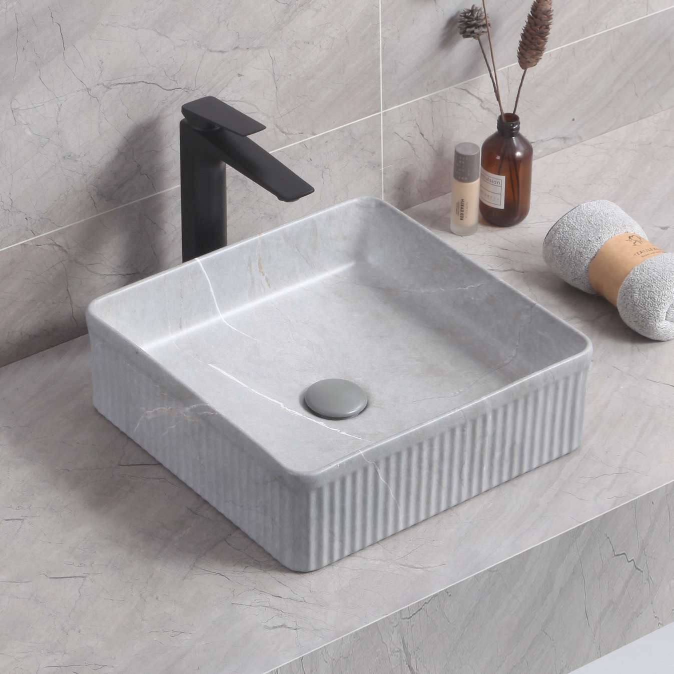Lavabo de sobreponer corinto ibi cerámica 37,5x13x37,5 cm gris pietra
