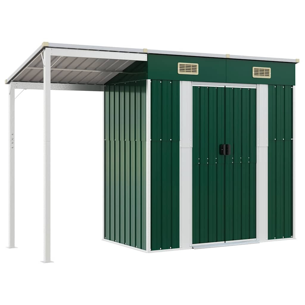 vidaXL cobertizo jardín tejado alargado acero verde 277x107x181 cm