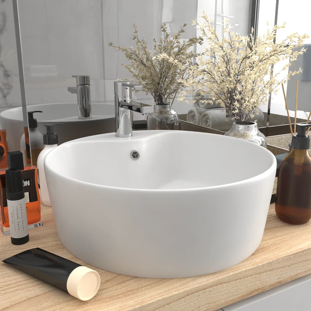 Lavabo lujo con rebosadero cerámica blanco mate 36x13 cm es2213