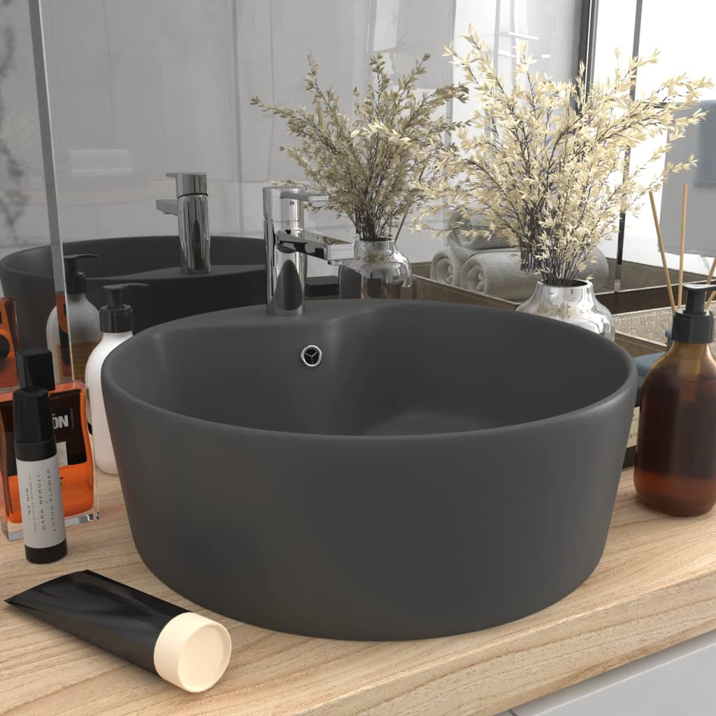 Lavabo lujoso con rebosadero cerámica gris oscuro mate 36x13 cm es3236