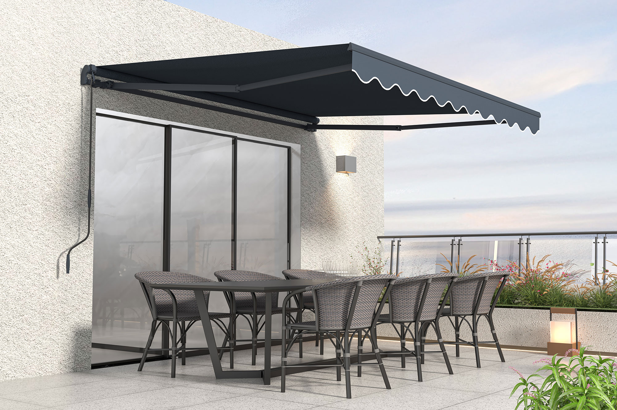 Toldo manual 3x2,5m aluminio, lona gris anti-uv vecchio