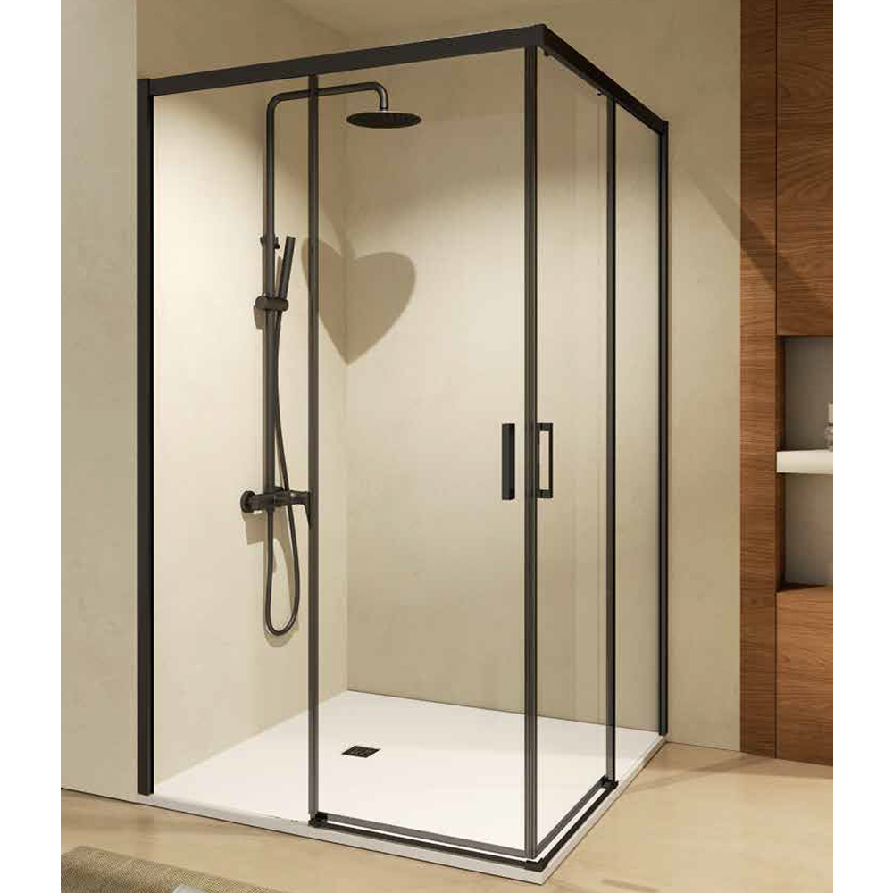 Mampara ducha 2 fijos + 2 puertas | negro 80cm (adap. 77,50-80) x 80cm