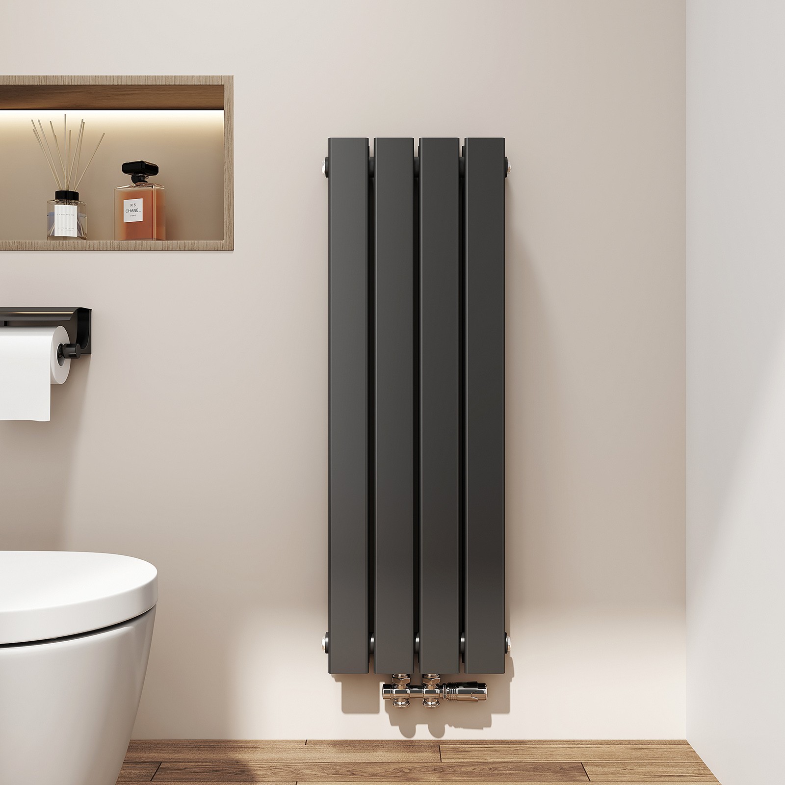 Emke radiador vertical plano 90x30,4 cm negro mate, 446 w, doble capa mural