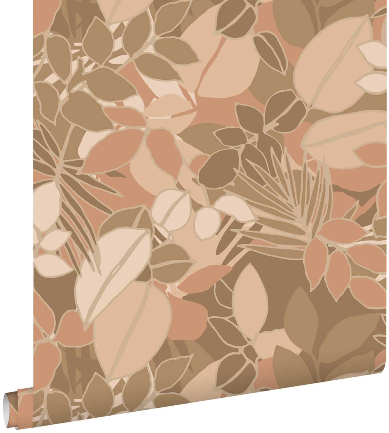 Estahome papel pintado hojas cerval y rosa terracota 50 x 900 cm