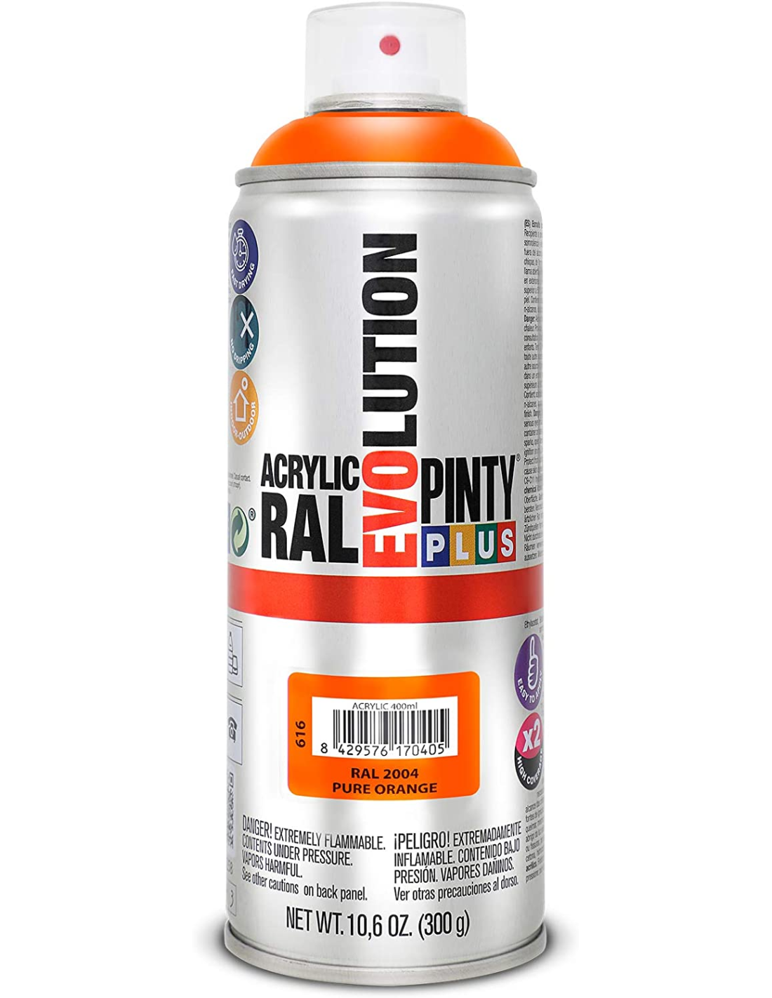 Spray acrilico brillante pintyplus ral 400 ml (ral 2004 naranja puro)
