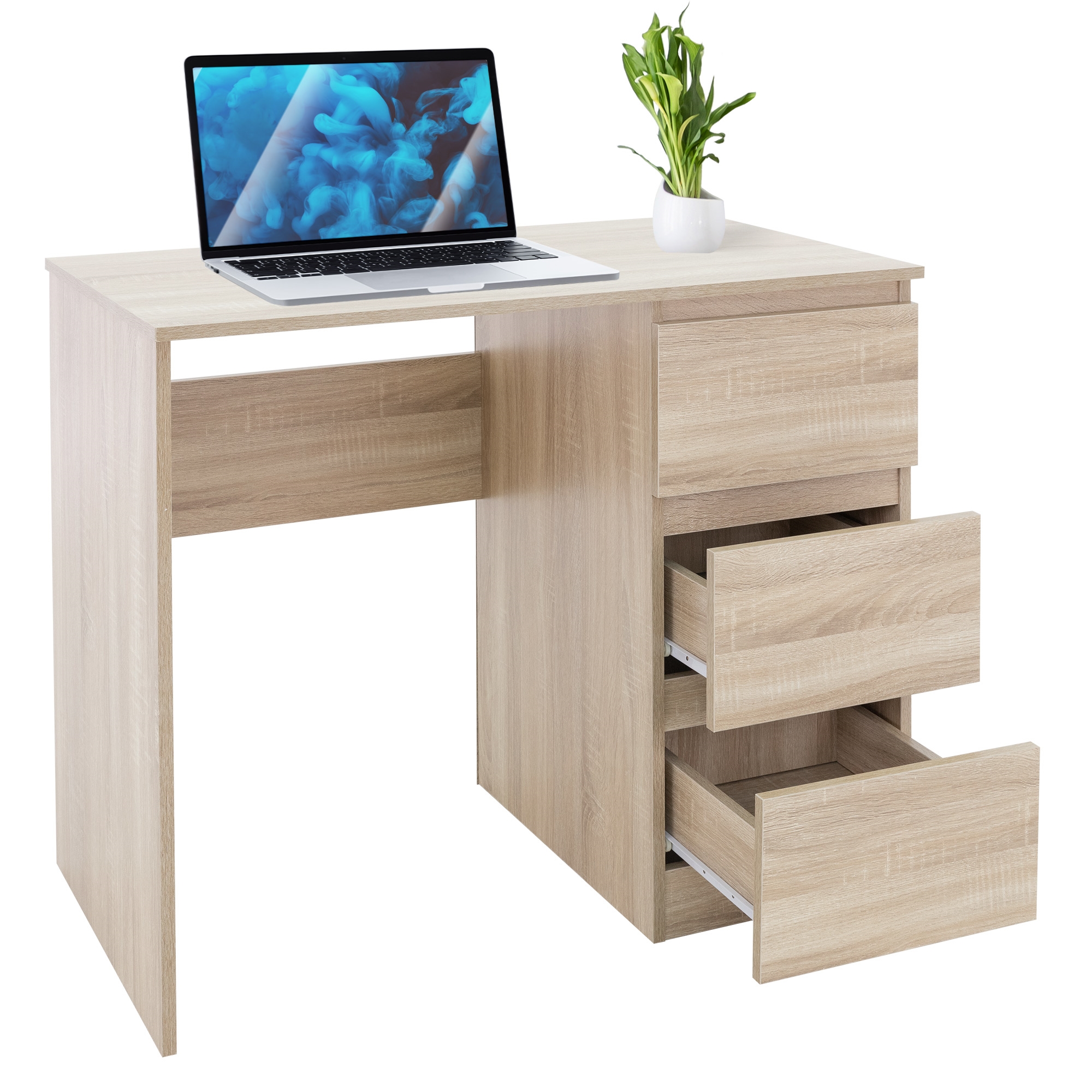 Escritorio con 3 cajones 90x76x50 cm roble ml-design
