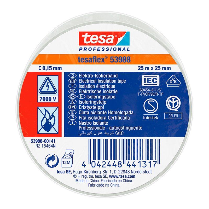 Cinta aislante homologada blanca 25m x 25mm 53988