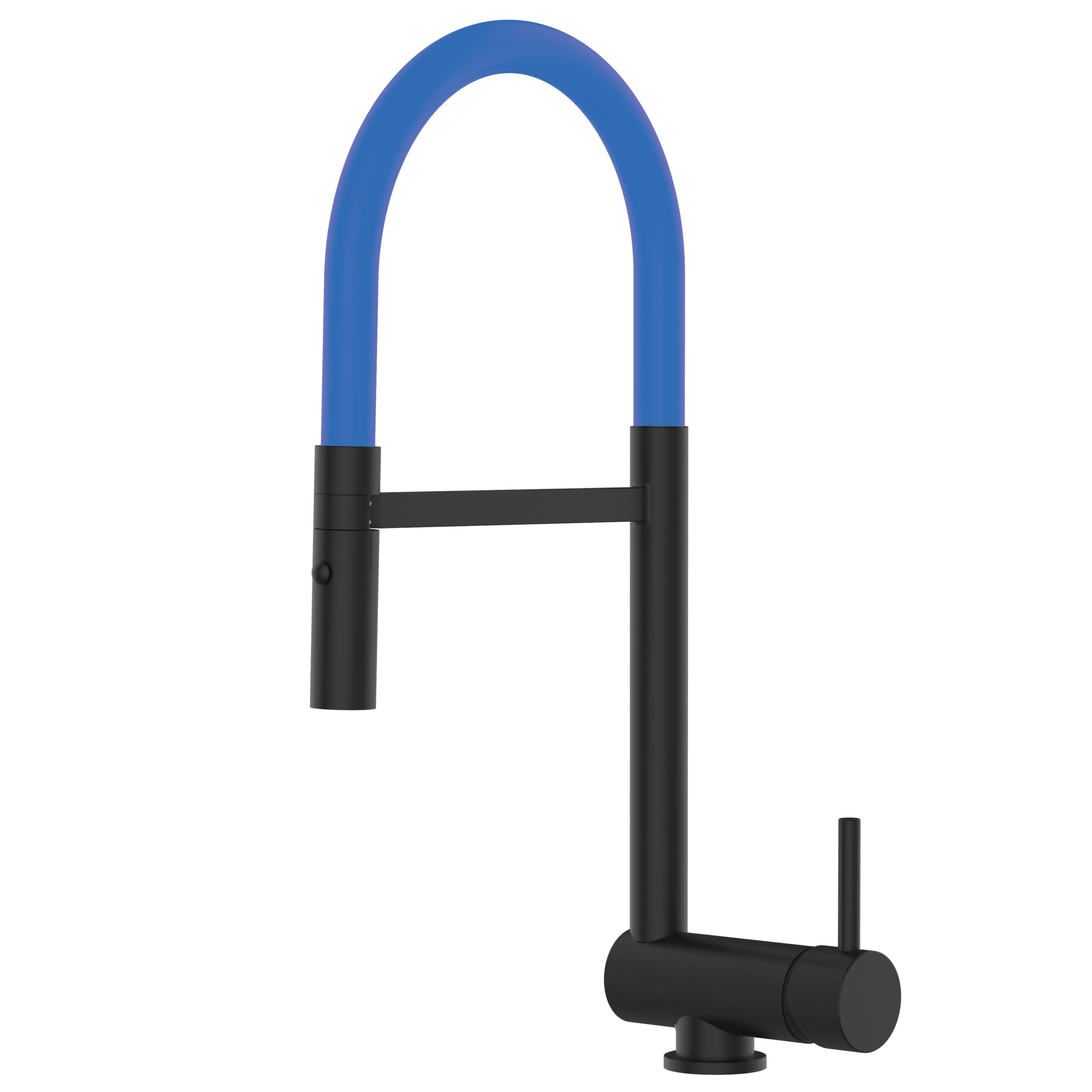 Grifo cocina abatible 6cm negro caño flexible azul ducha 2chorros