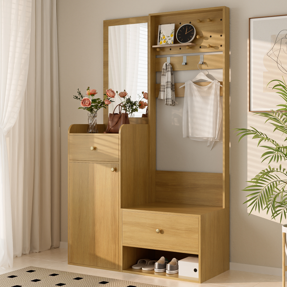 Armario recibidor 105 cm con espejo cajones madera