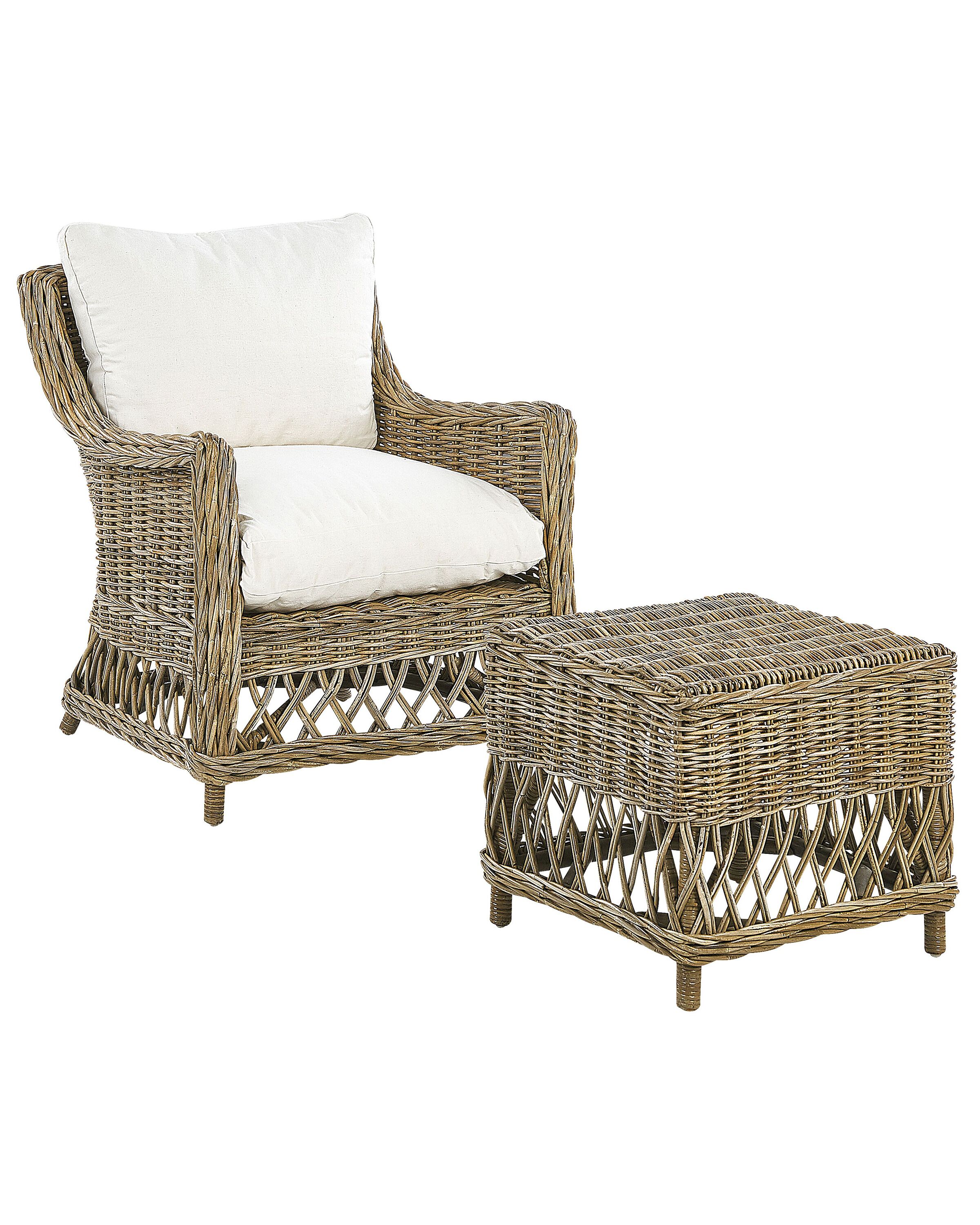 Sillón de jardín con cojines ribolla con reposapiés ratán natural