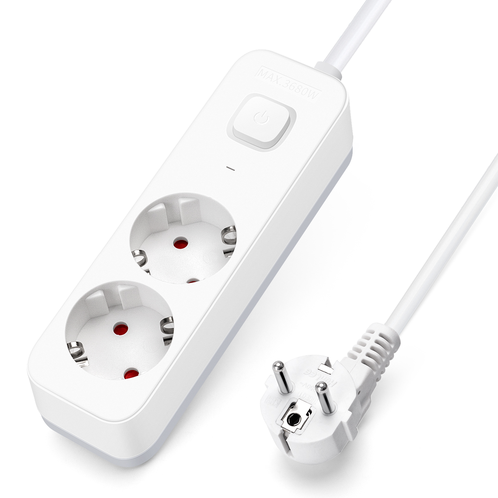 Aigostar regleta enchufes,2 tomas, cable 1,5m, interruptor, blanco