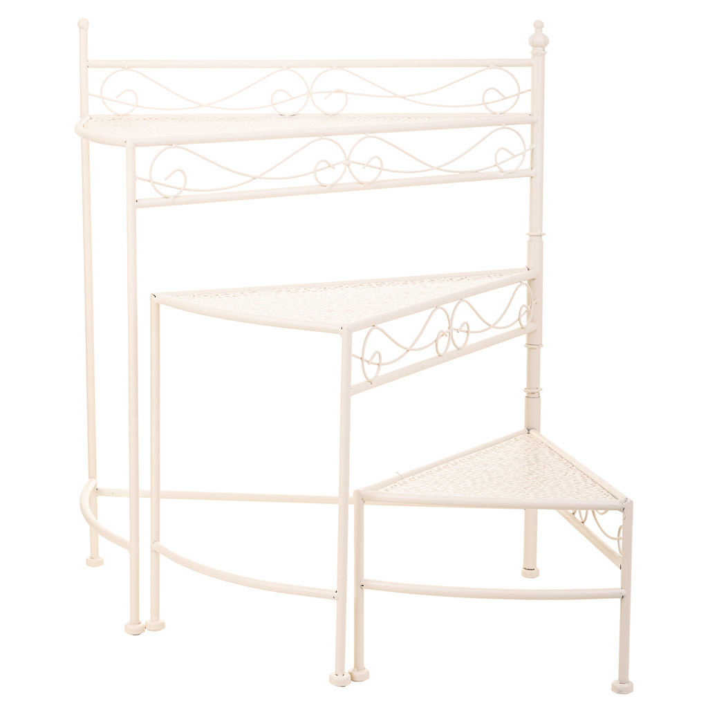 Soporte 3 baldas para macetas de forja blanco 55x30x61