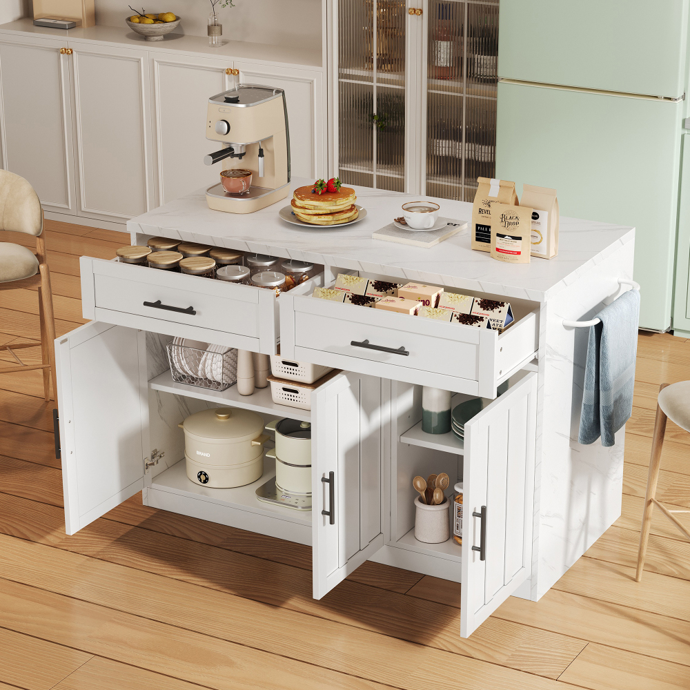 Isla de cocina con barra 2 cajones 3 puertas blanca 91x120x60cm