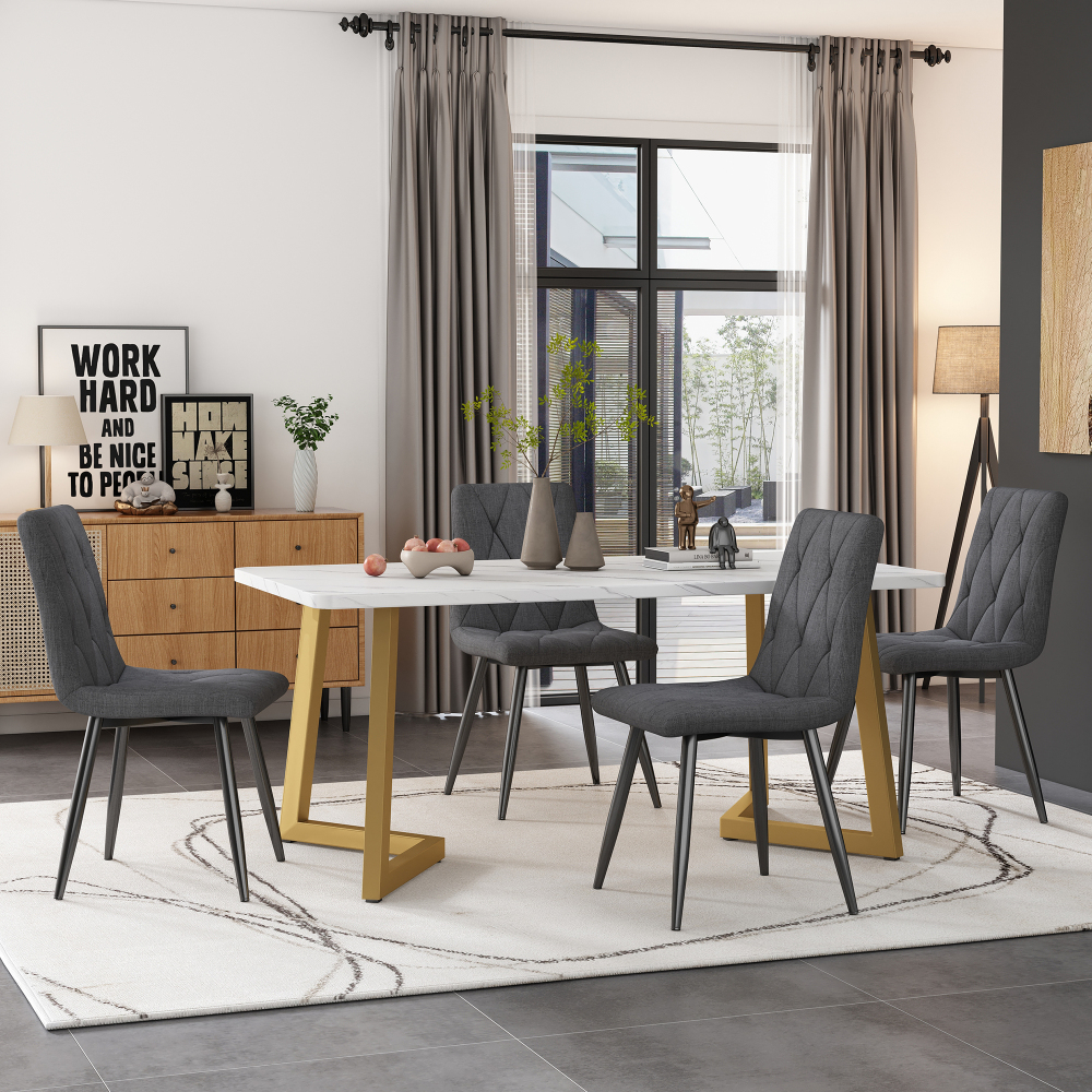 Conjunto de mesa y sillas mdf gris 5 piezas mármol cocina comedor