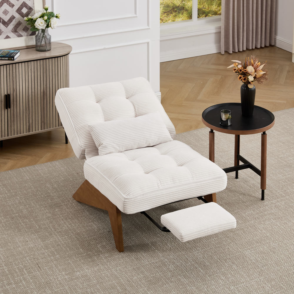 Sillón relax reclinable 127x73x90 cm con reposapiés pana – color beige