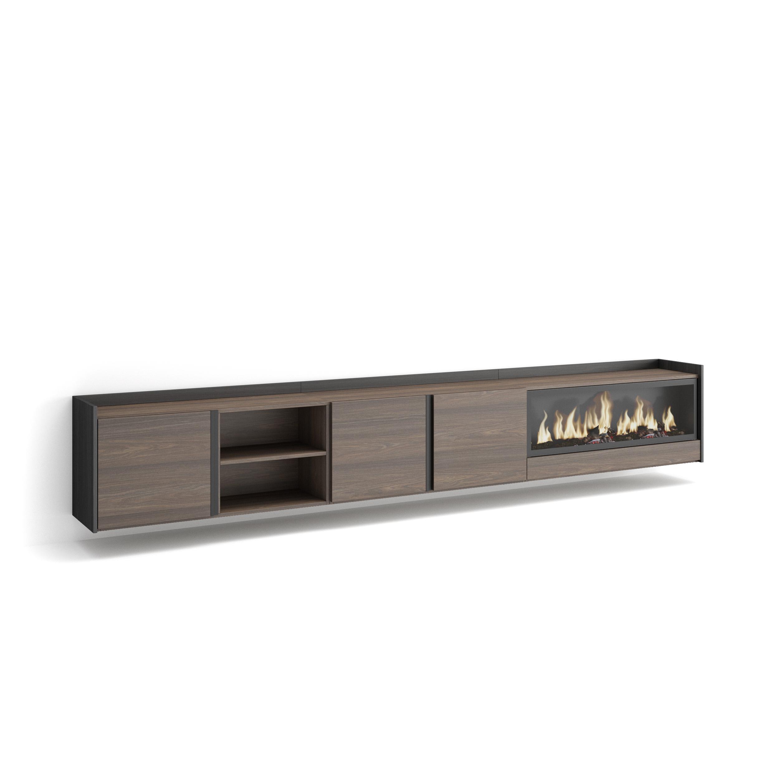 Mueble tv, 315x35x50cm, chimenea eléctrica xxl, colgado, suspendido rf4678