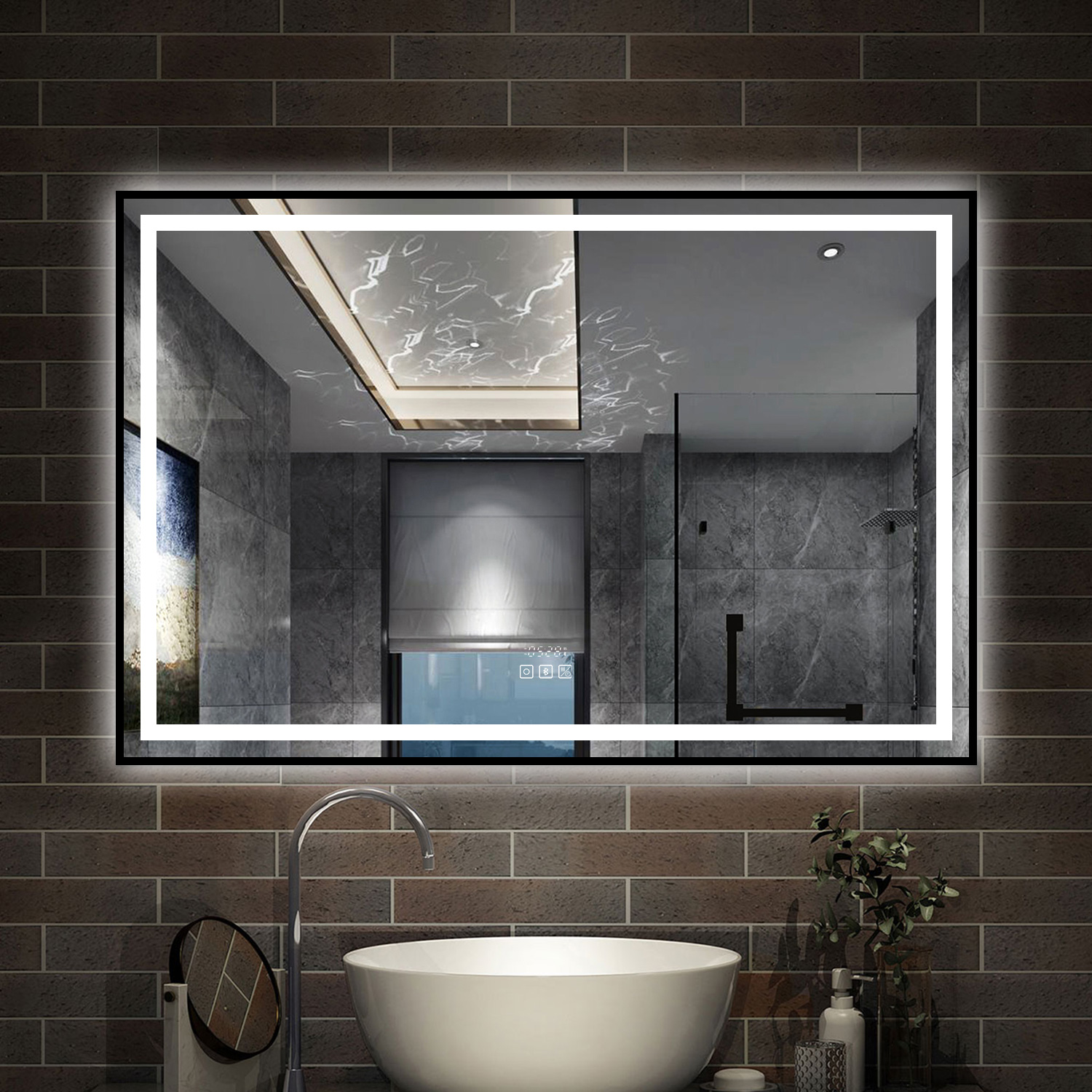 Espejo con luz de baño,160x80 cm,con función antivaho, bluetooth, reloj LED