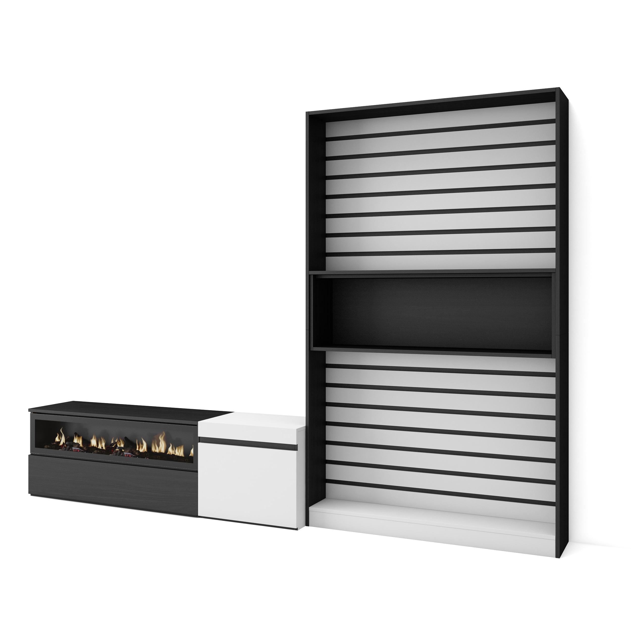 Muebles para tv, 260x35x186cm, blanco y negro, chimenea eléctrica rf2546