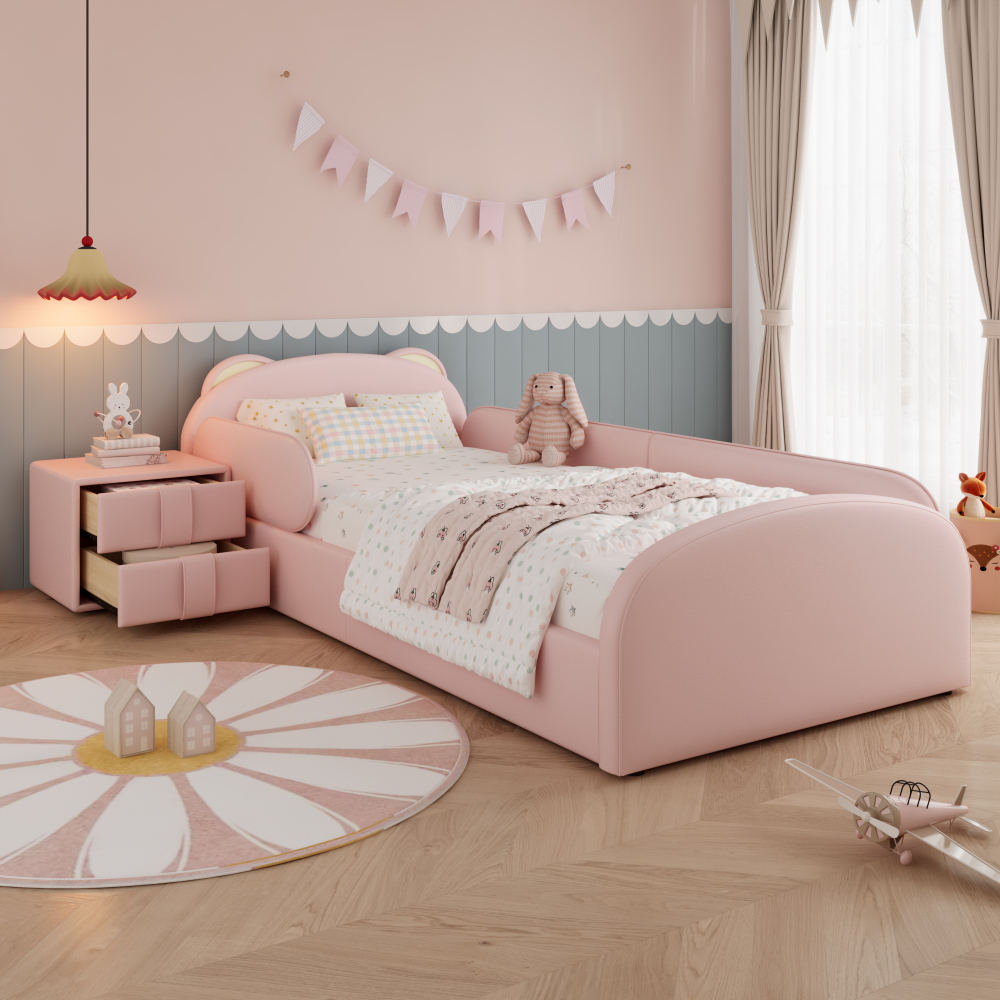 Cama tapizada 90x200cm con mesita cabecero oso terciopelo