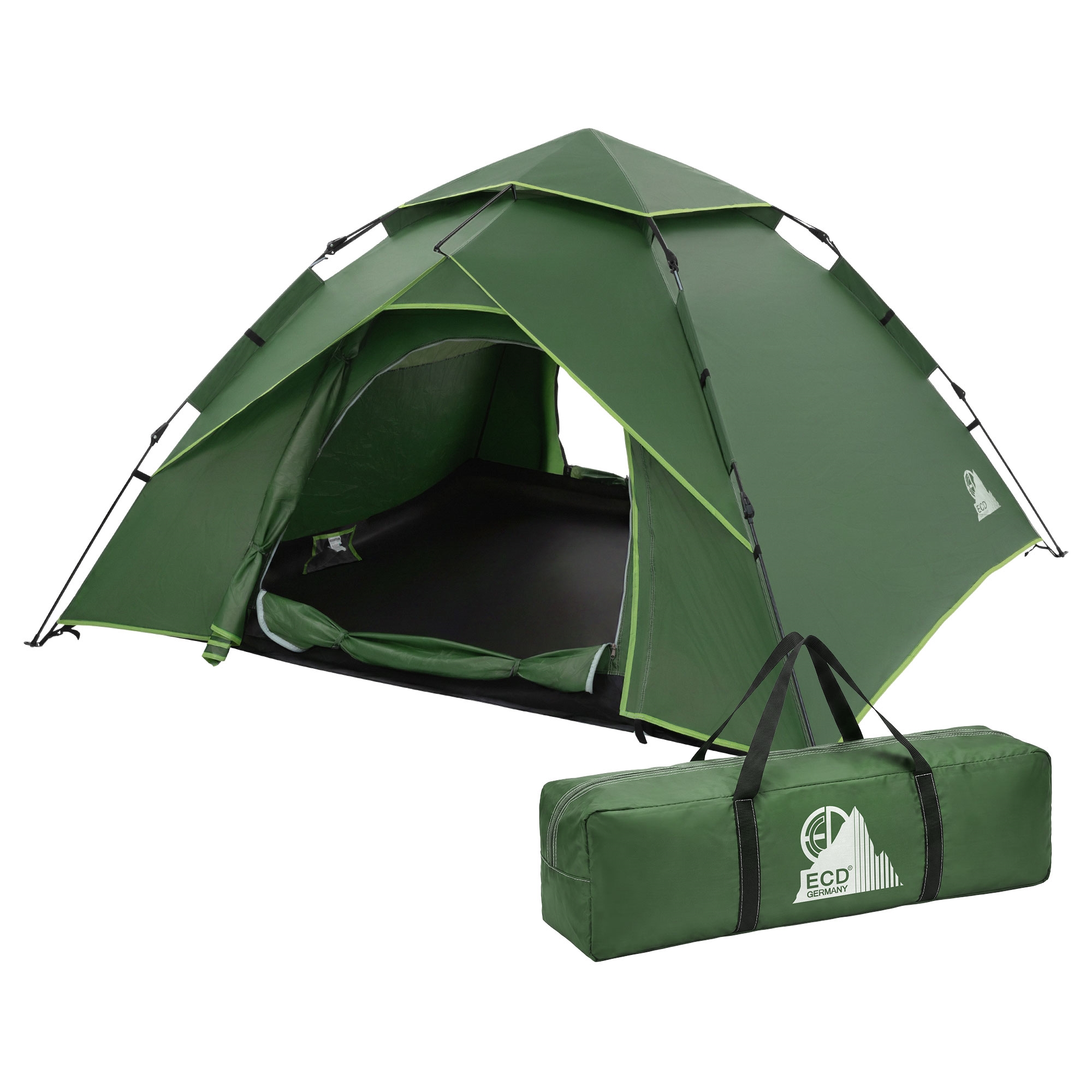 Tienda de campaña 4 personas verde, impermeable, resistente al viento