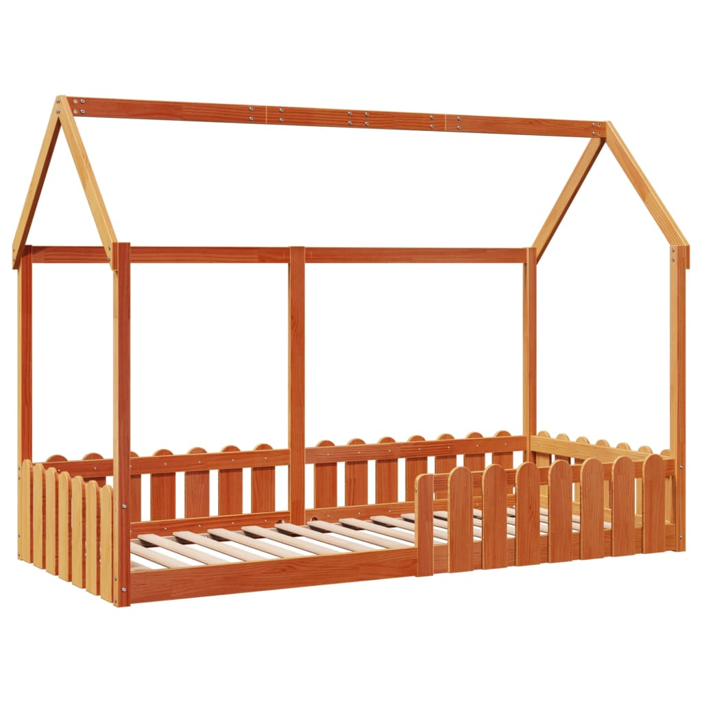 vidaXL cama con forma de casa de niños madera maciza marrón 90x200 cm