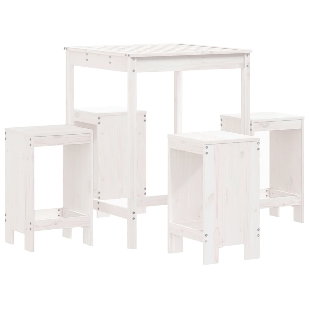 vidaXL set de mesa y taburetes altos jardín 5 pzas madera pino blanco