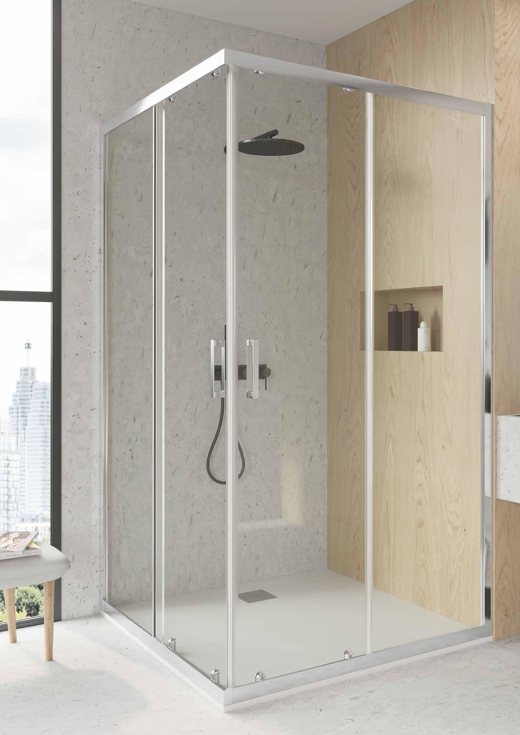 Mampara de ducha angular cromo f2 - 2 fijos + 2 correderas - 70x150cm