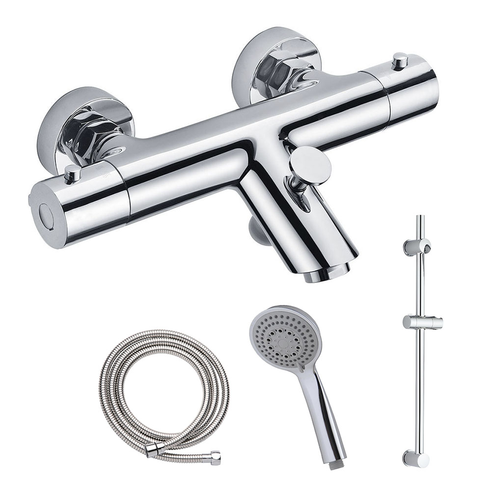 Kibath grifo salida bañera con barra de ducha termostático bra cromo