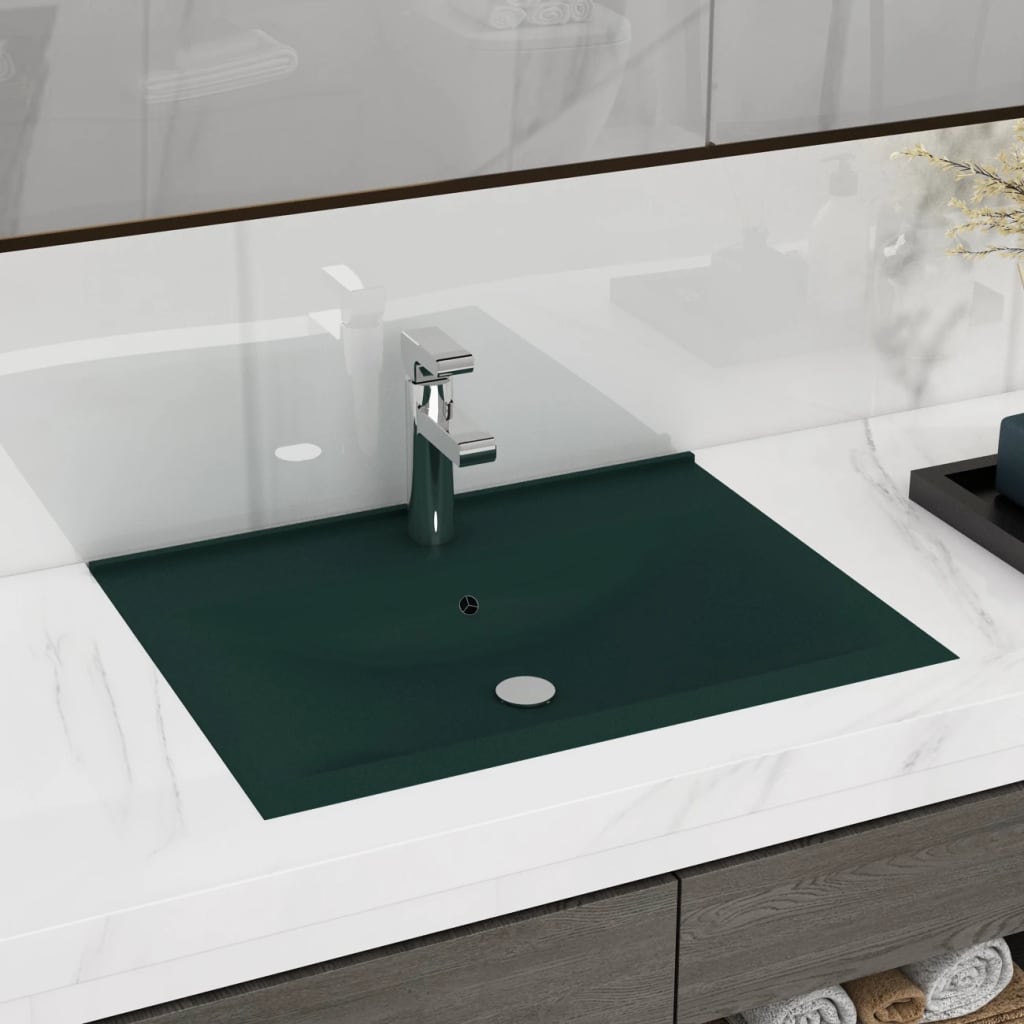 Lavabo de lujo con grifo cerámica verde oscuro 60x46 cm es1683