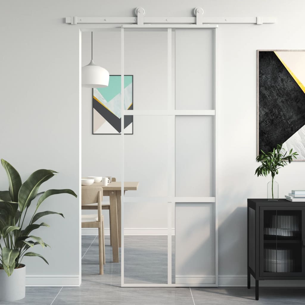 Puerta corredera vidrio templado y aluminio blanca 76x205 cm esxt6844