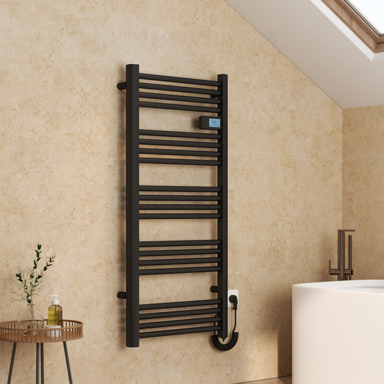 Emke toallero eléctrico aluminio 120x54 cm negro mate 600 w control táctil