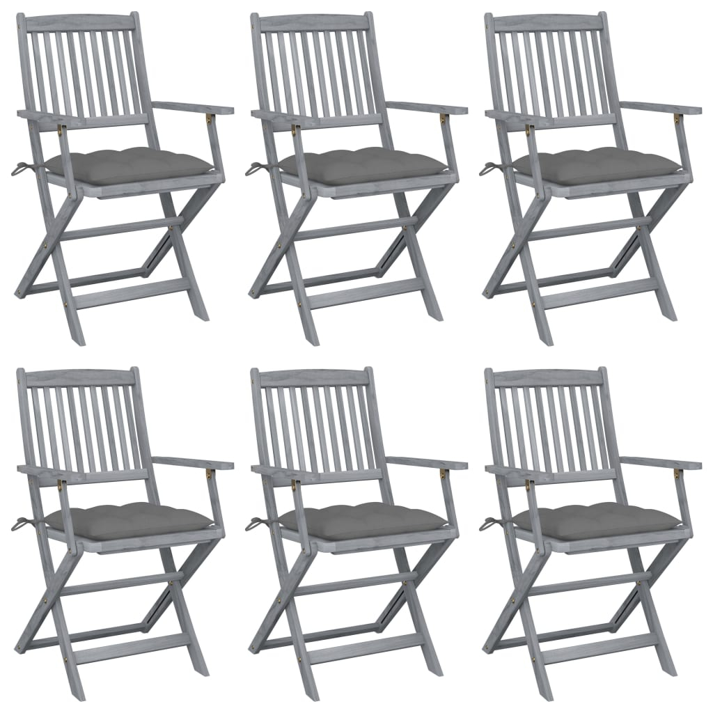 vidaXL sillas de jardín plegables 6 uds cojines madera maciza acacia