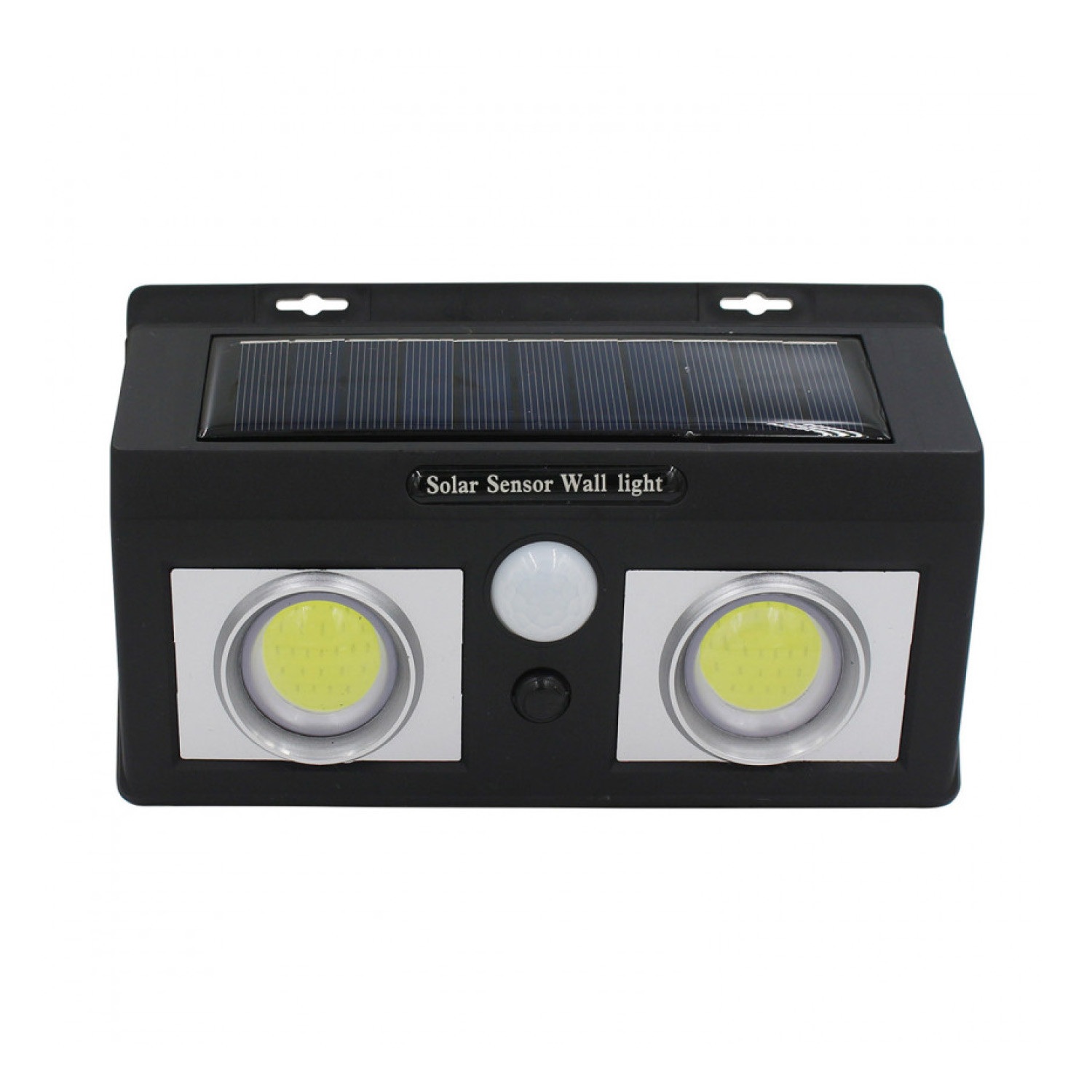 Aplique de pared solar LED 2 luces, sensor crepuscular y movimiento negro