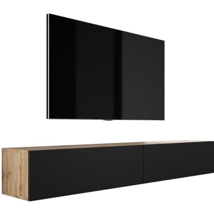 Mueble tv suspendido - roble wotan/negro mate - 200x32x34 cm
