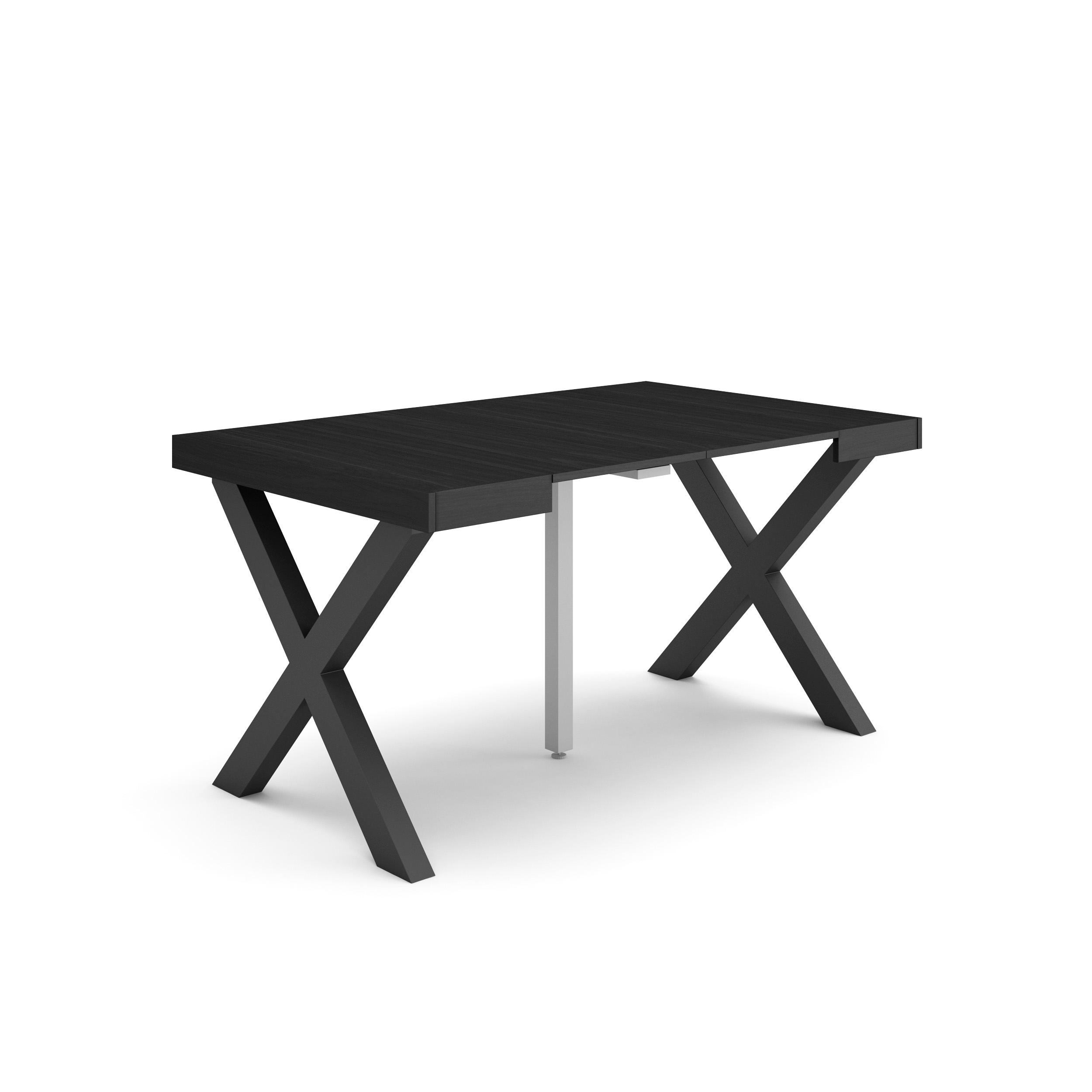 Mesa consola extensible, 140x90x73cm, negro, patas madera maciza rf2730