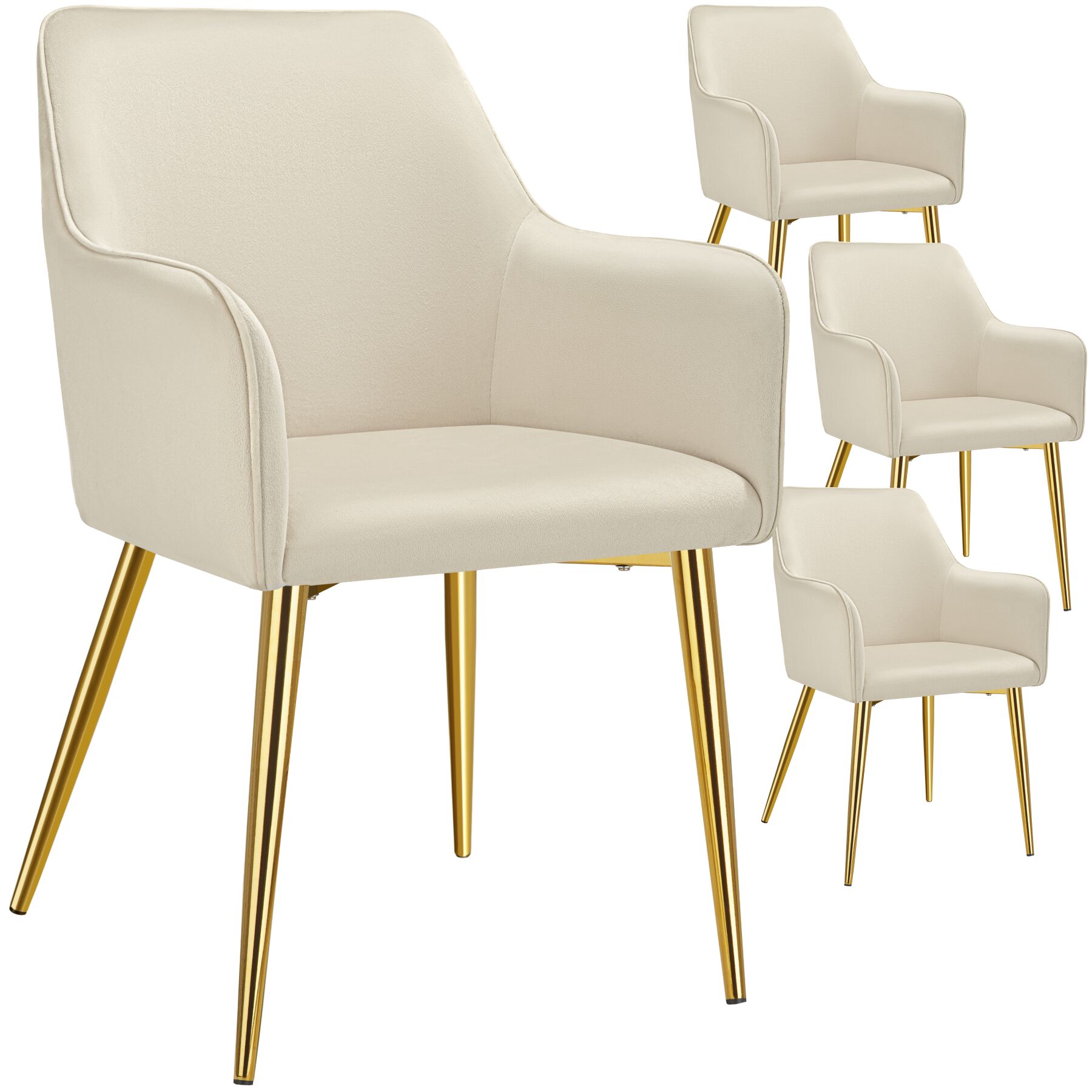 4 sillas de comedor, aspecto aterciopelado, reposabrazos, beige