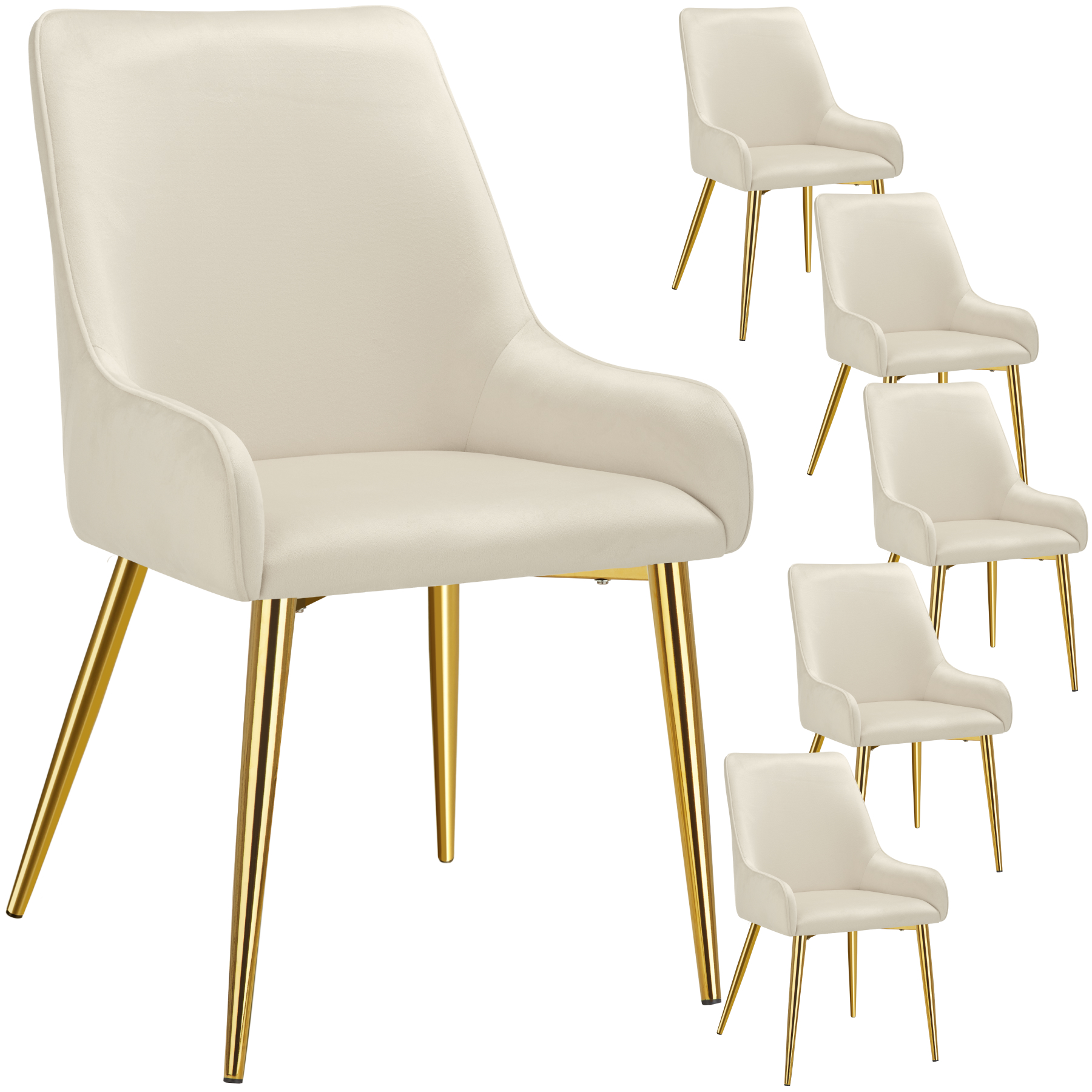6 sillas de comedor tapizadas, acero, aspecto aterciopelado, beige
