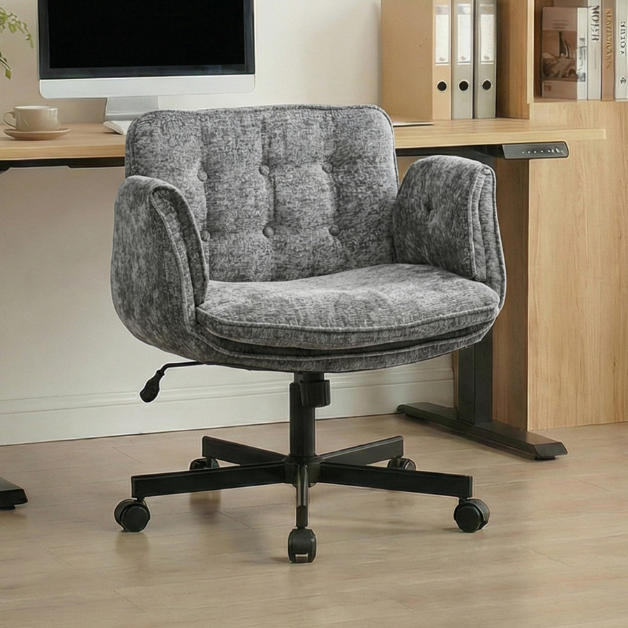 Silla oficina giratoria tela gris oscuro con reposabrazos ajustables