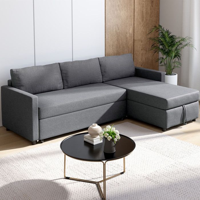 Sofá esquinero convertible - tela - gris antracita