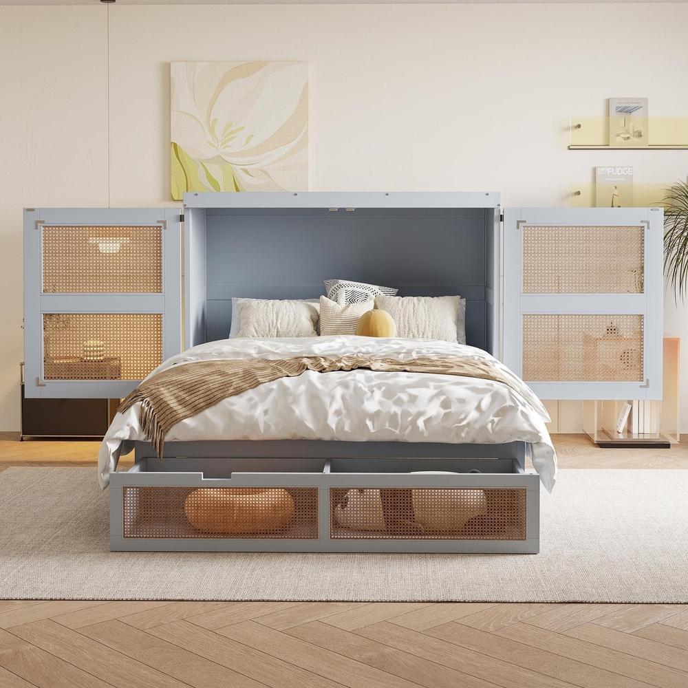 Cama abatible 140x200cm con almacenaje y somier gris