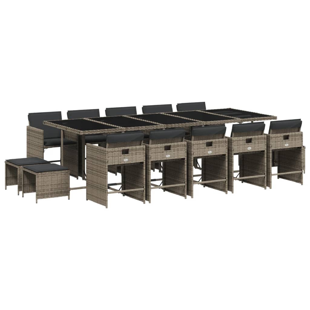 vidaXL set comedor de jardín con cojines 15 pzas ratán sintético gris