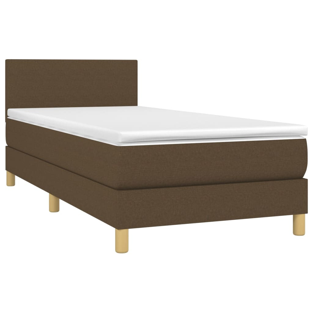 vidaXL cama box spring colchón luces LED tela marrón oscuro 100x200cm