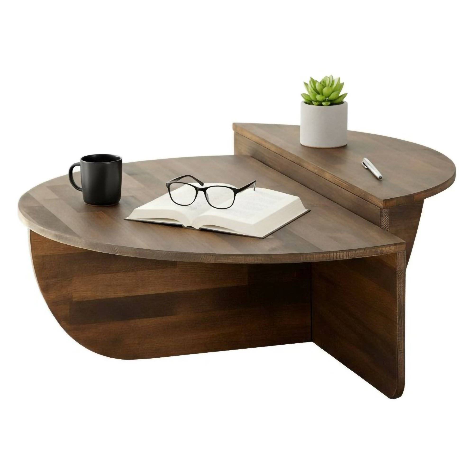 Mesa de centro azim, forma única, madera maciza nogal marrón