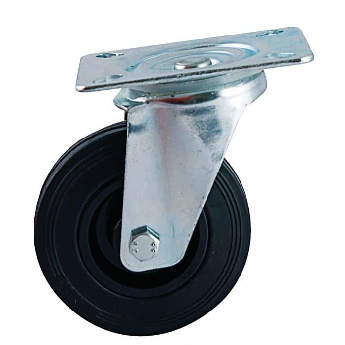 Rueda giratoria con platina rectangular avl - rueda de goma negra ø 200 - c