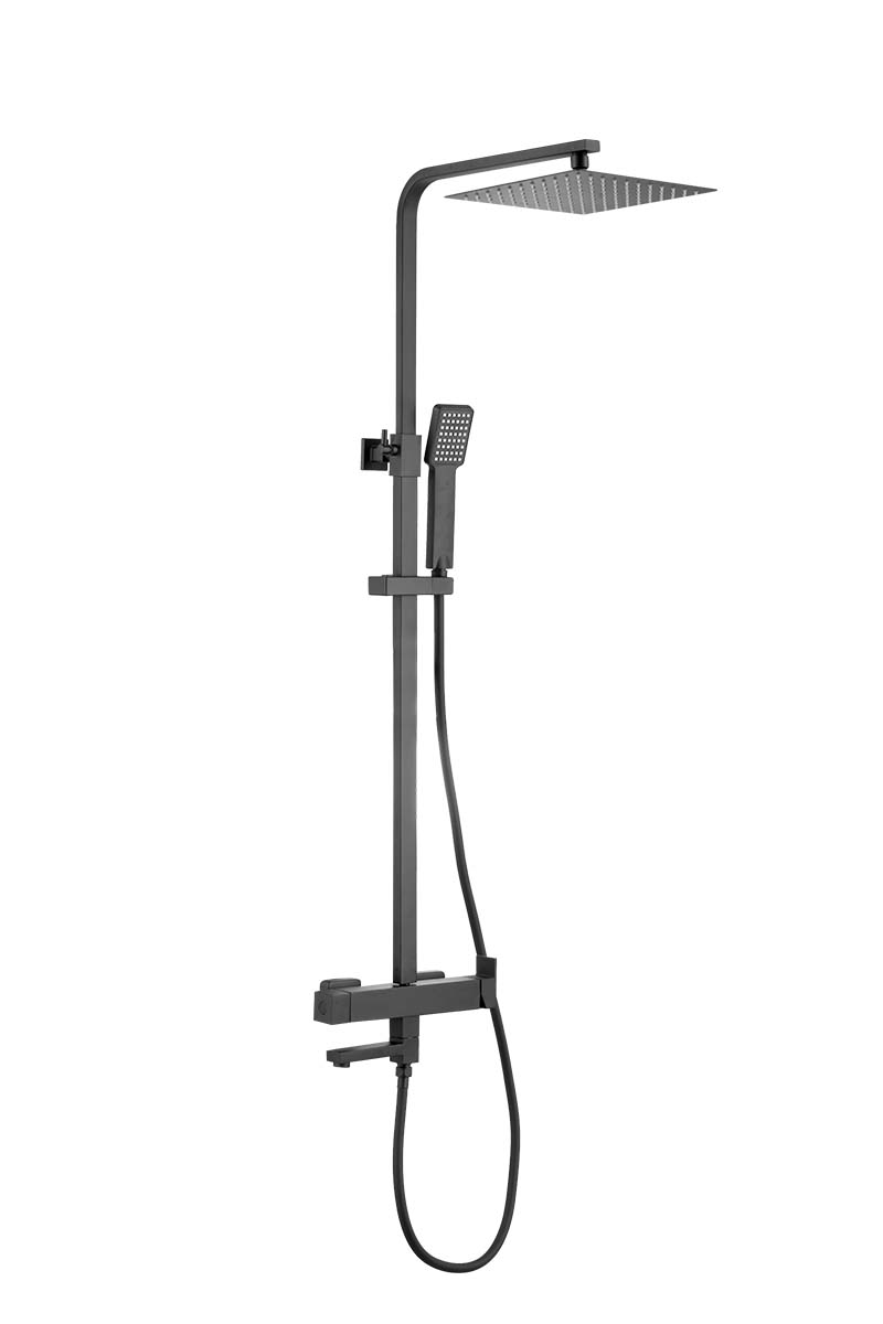 Valaz barra de ducha/bañera cuadrada ajustable 145cm negro mate - 40cm