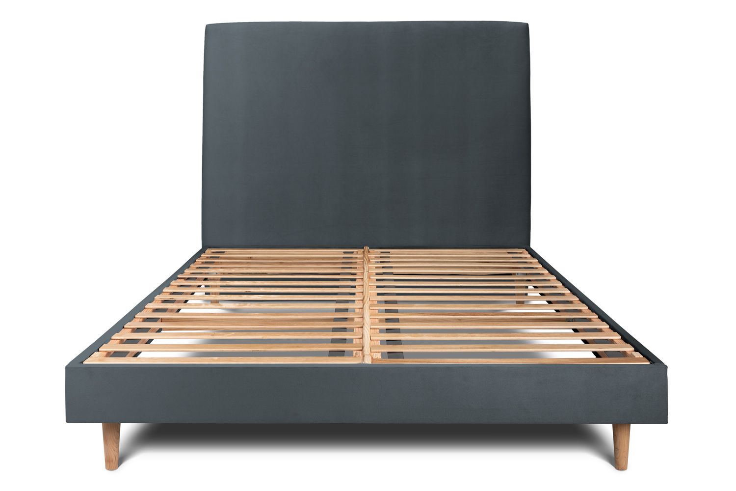 Cama de 135x190 cm con cabecero tapizado - tejido de terciopelo - gris antr