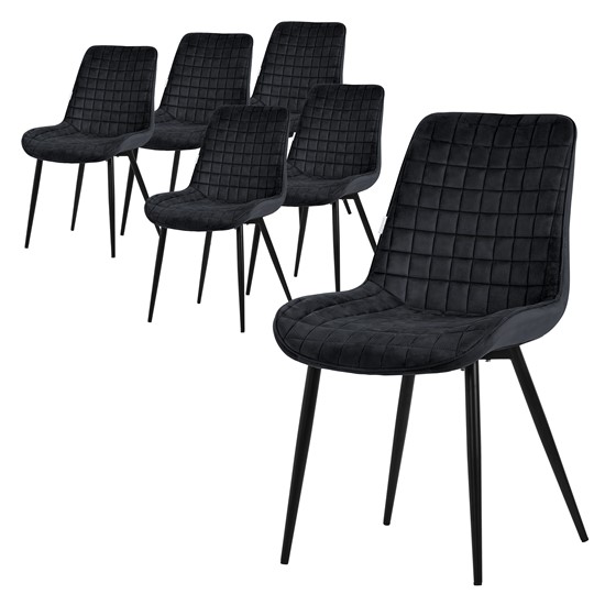 Juego 6x sillas de comedor sillón tapizado negro diseño