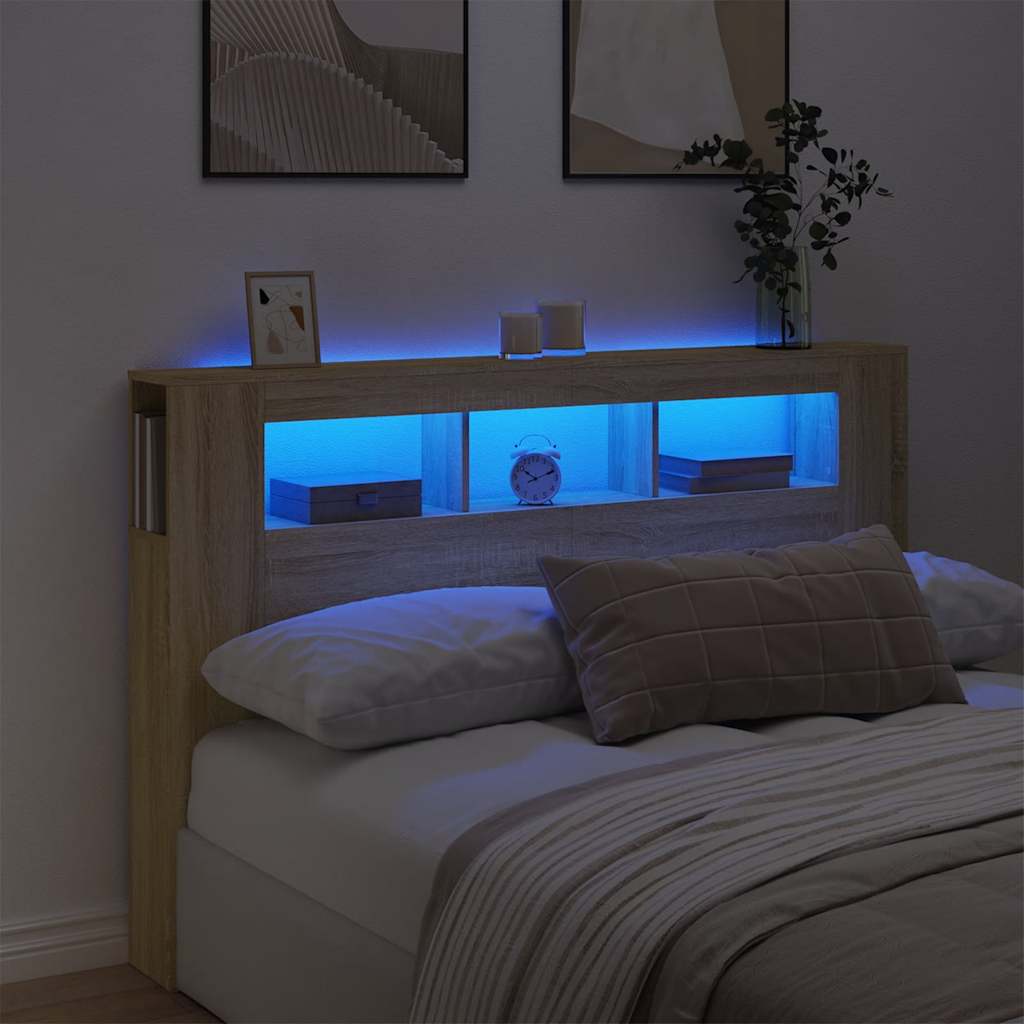 Cabecero LED madera ingeniería roble sonoma 160x18,5x103,5 cm