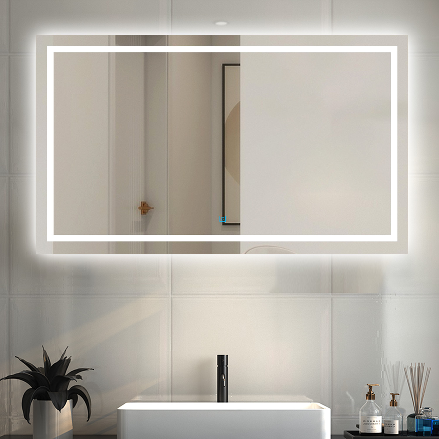 Espejo de baño aica LED 120×70cm, brillo regulable, función memoria